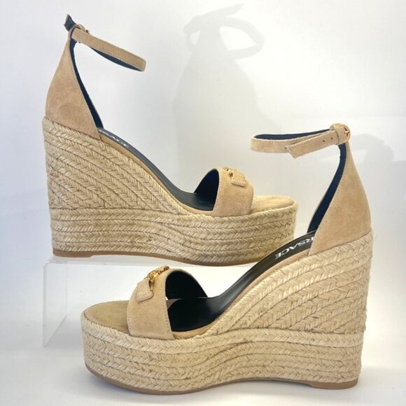 Versace Medusa ‘95 Beige Suede Espadrilles Women Wedge Sandals Size IT39 US7.5 - Picture 3 of 14